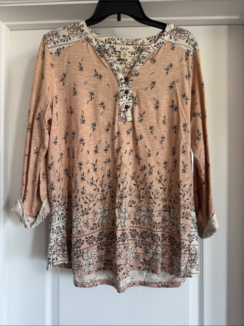 Style & Co. Peach Floral Border Tunic